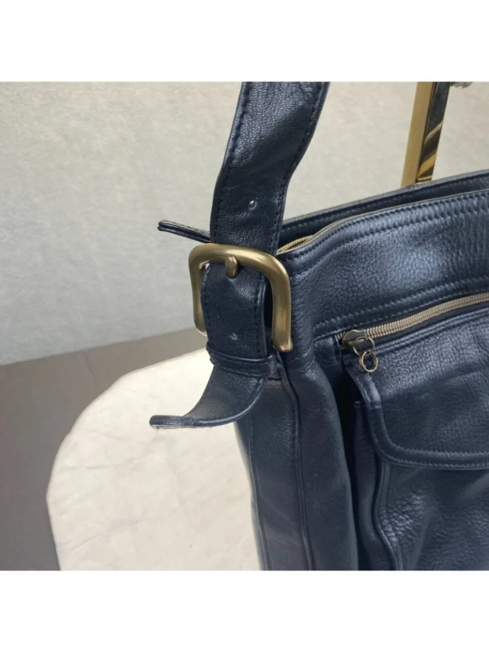 Vtg Fossil Black Genuine Leather Shoulder Bag 75082 Fossil 1954